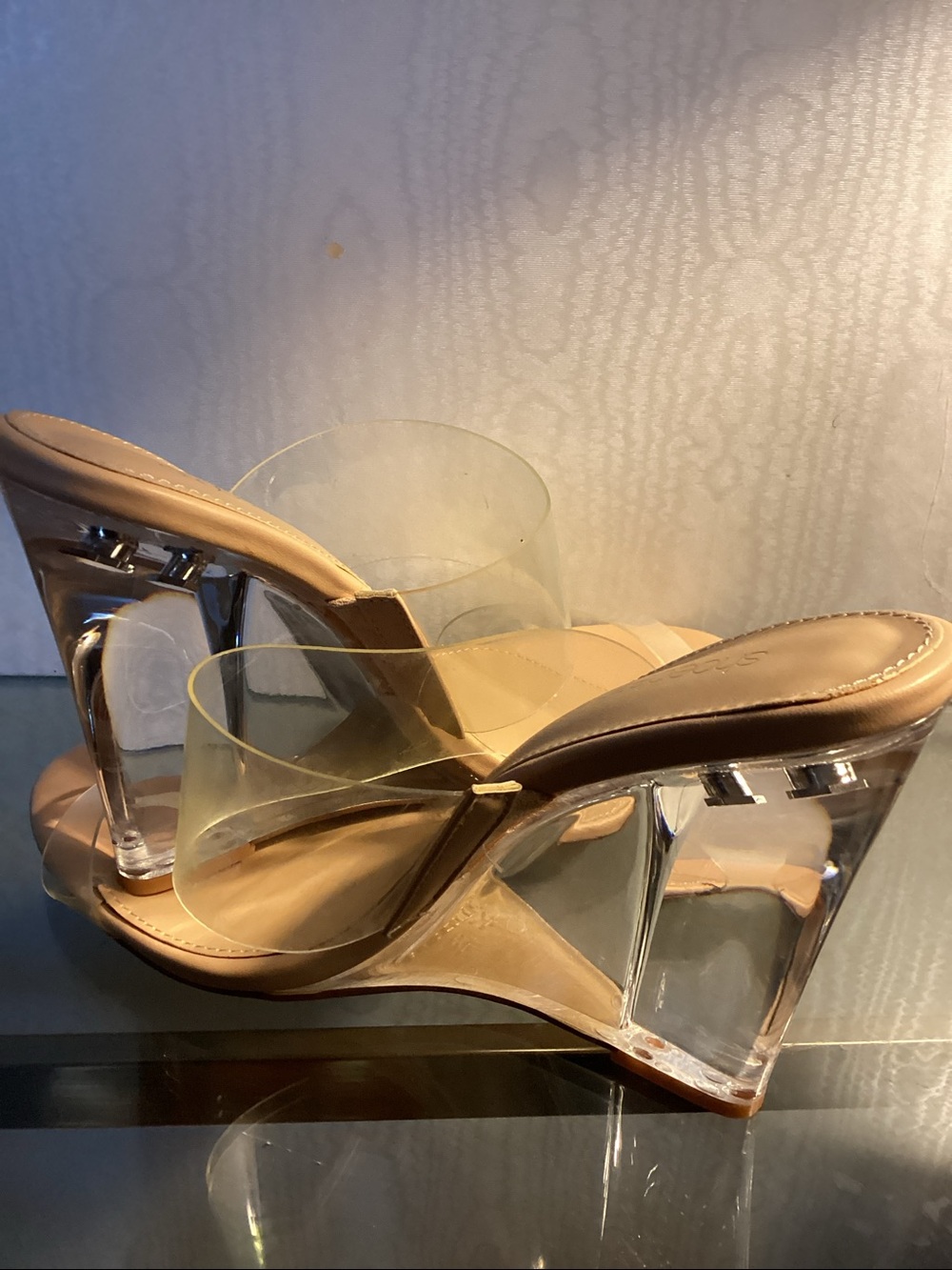 Shoe Dazzle Nude Clear-Strap Slide Heels SZ 9, $25. - Picture 6 of 8